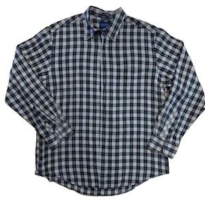 Club Room Men's Long Sleeve Button Up Navy Blue Plaid Shirt Size Large Cotton